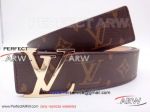 Perfect Replica Louis Vuitton Brown Leather Belt With Gold Buckle For Sale